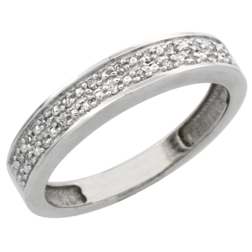 14k White Gold Ladies&#039; Diamond Band, w/ 0.10 Carat Brilliant Cut Diamonds, 5/32 in. (4mm) wide