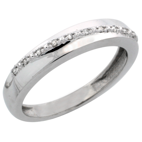 14k White Gold Ladies&#039; Diamond Band, w/ 0.08 Carat Brilliant Cut Diamonds, 1/8 in. (3.5mm) wide