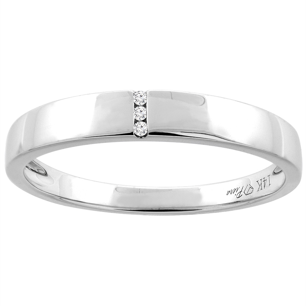 14K White Gold Men&#039;s Solitaire Diamond Wedding Band 3.5 mm 0.01 cttw, sizes 8 - 14