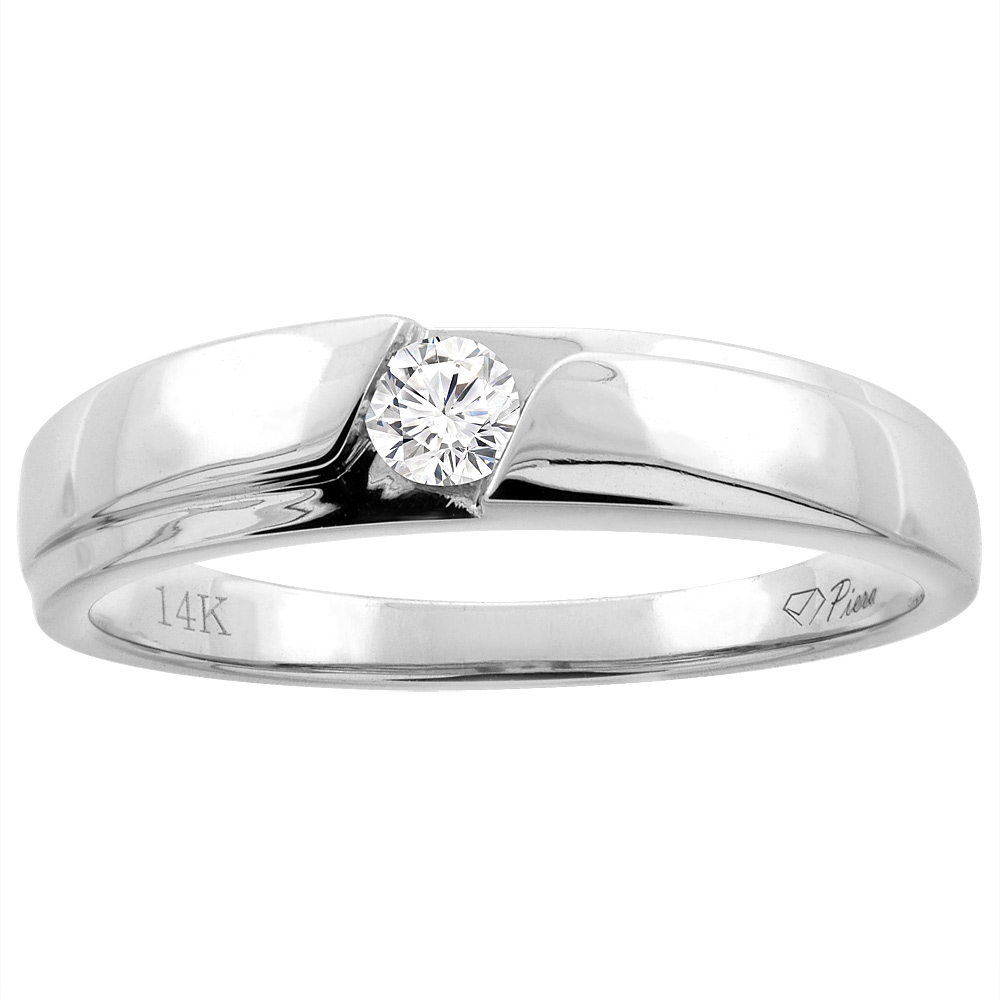 14K WHITE GOLD MEN'S DIAMOND WEDDING BAND 5 MM 0.17 CTTW, SIZES 8 - 14