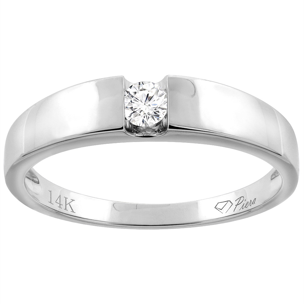 14K WHITE GOLD MEN'S DIAMOND WEDDING BAND 4.5 MM 0.17 CTTW, SIZES 8 - 14