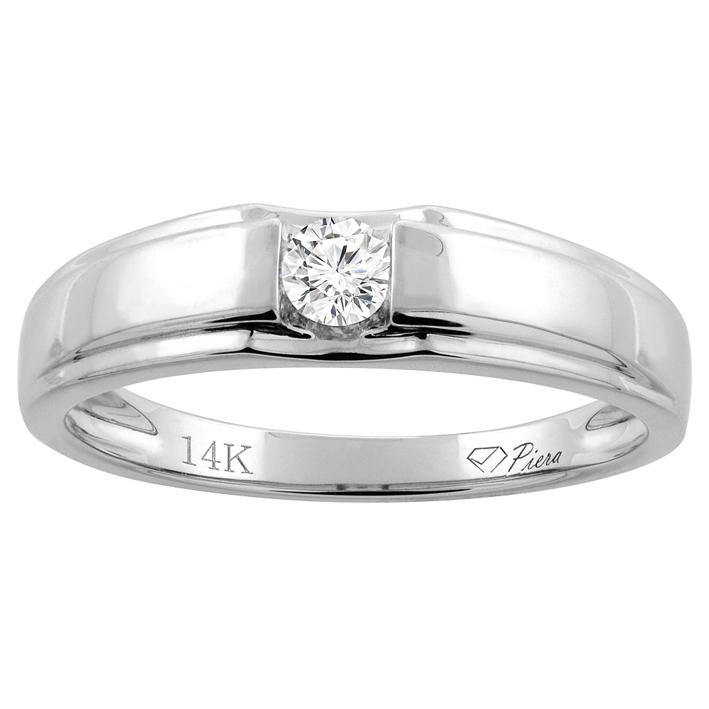 14K WHITE GOLD MEN'S DIAMOND WEDDING BAND 5 MM 0.17 CTTW, SIZES 8 - 14