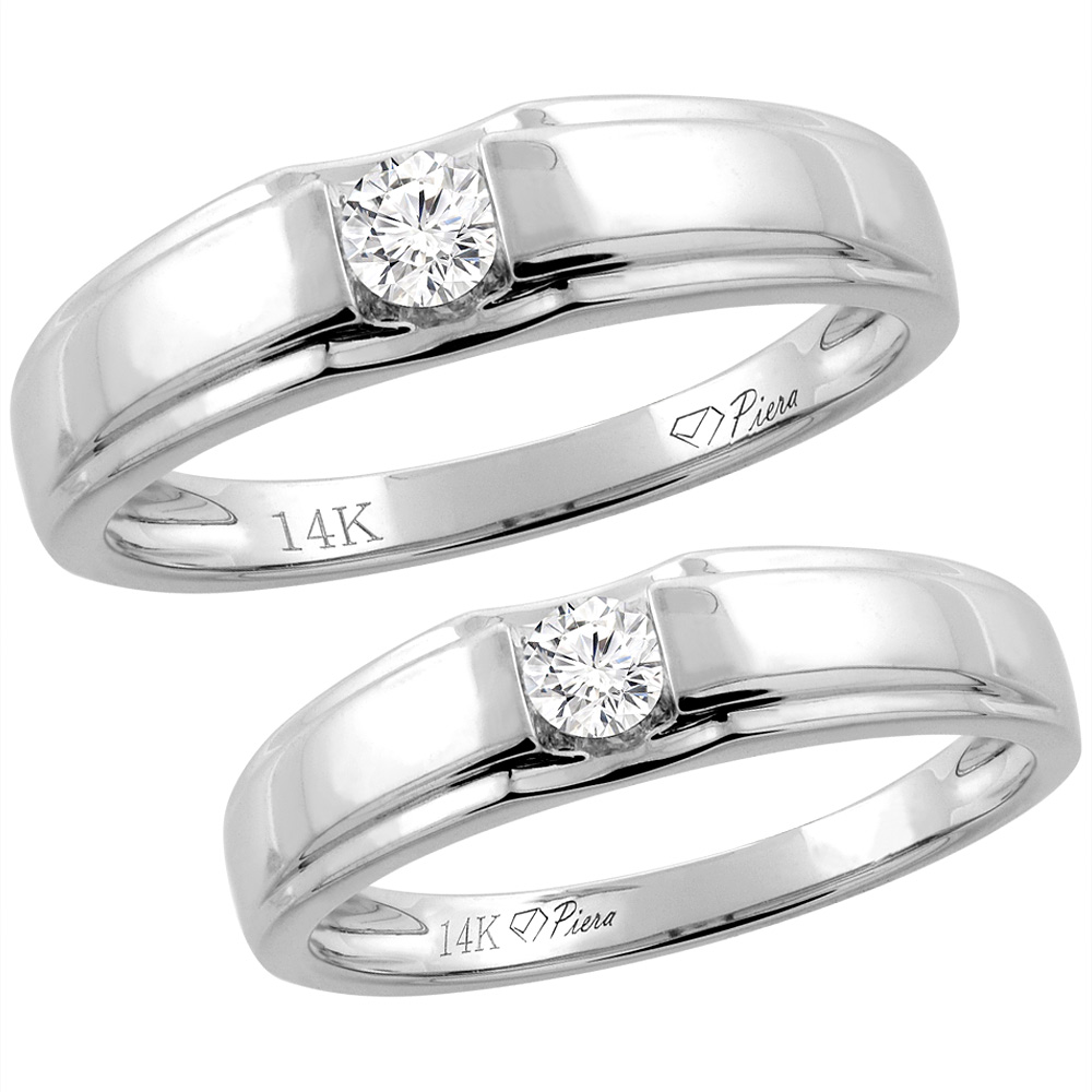 14K WHITE GOLD 2-PC DIAMOND WEDDING RING SET 5 MM HIS & 4 MM HERS, L 5-10, M 8-14 SIZES 5 - 10