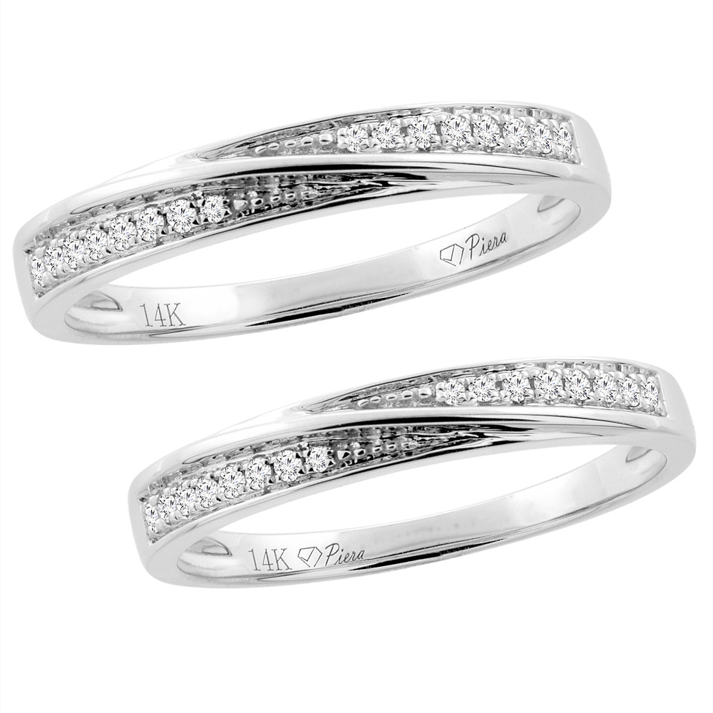 14K WHITE GOLD 2-PC DIAMOND WEDDING RING SET 3 MM HIS & 2.5 MM HERS, L 5-10, M 8-14 SIZES 5 - 10