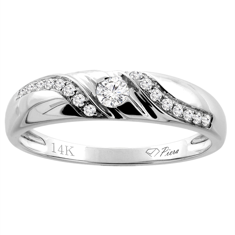 14K WHITE GOLD MEN'S DIAMOND WEDDING BAND 5 MM 0.18 CTTW, SIZES 8 - 14