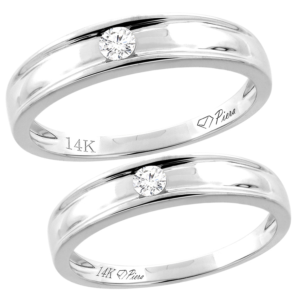 14K WHITE GOLD 2-PC DIAMOND WEDDING RING SET 3 MM HIS & 2.5 MM HERS, L 5-10, M 8-14 SIZES 5 - 10