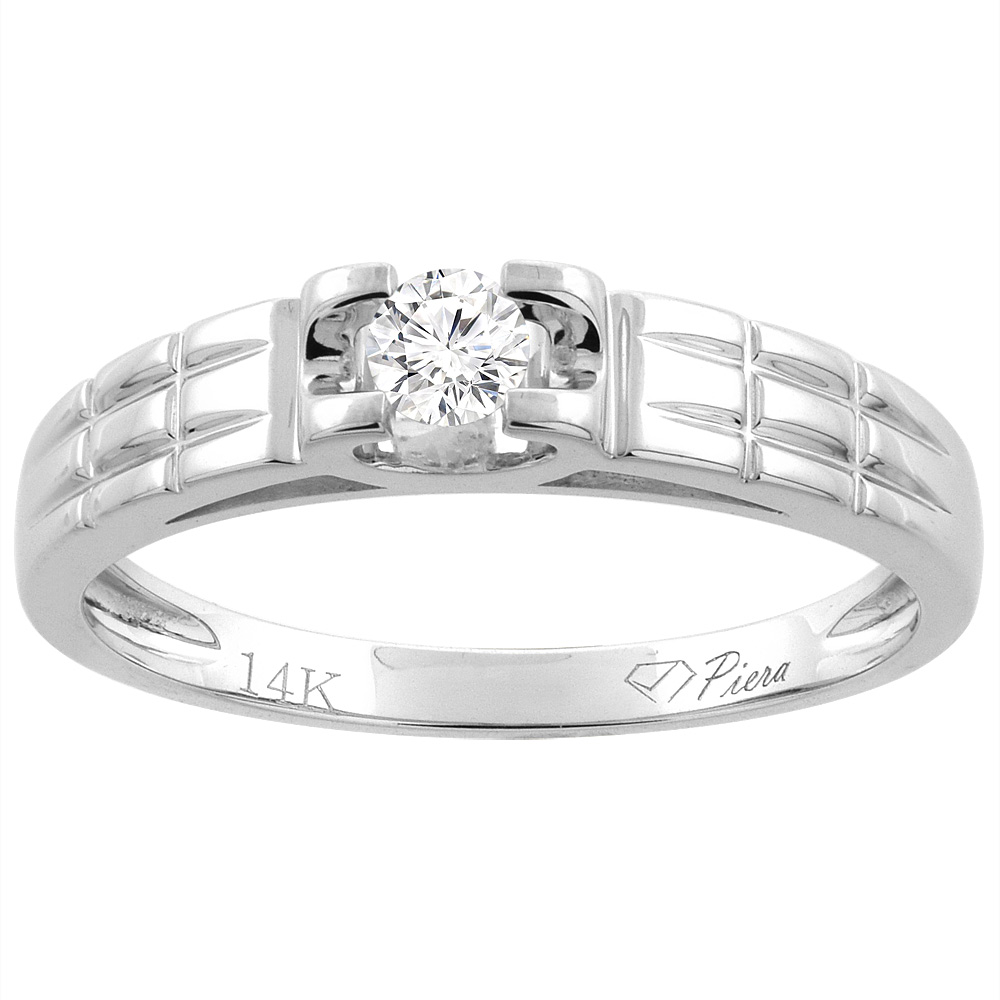 14K WHITE GOLD MEN'S DIAMOND WEDDING BAND 4 MM 0.17 CTTW, SIZES 8 - 14