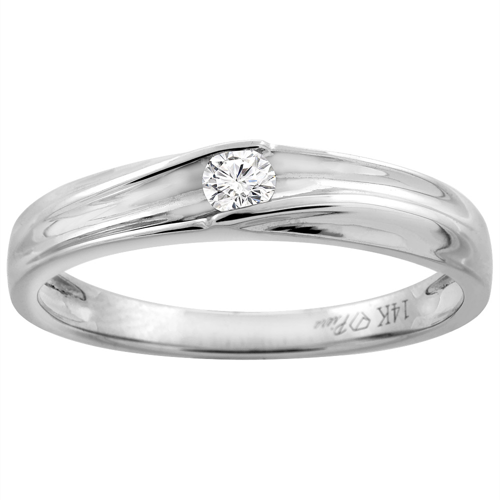 14K WHITE GOLD MEN'S DIAMOND WEDDING BAND 4 MM 0.11 CTTW, SIZES 8 - 14