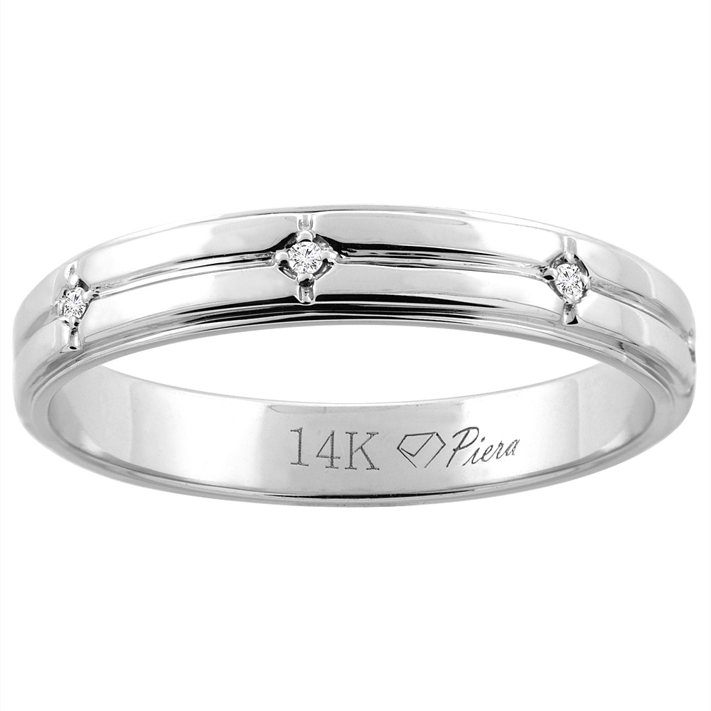 14K WHITE GOLD MEN'S DIAMOND WEDDING BAND 4 MM 0.04 CTTW, SIZES 8 - 14