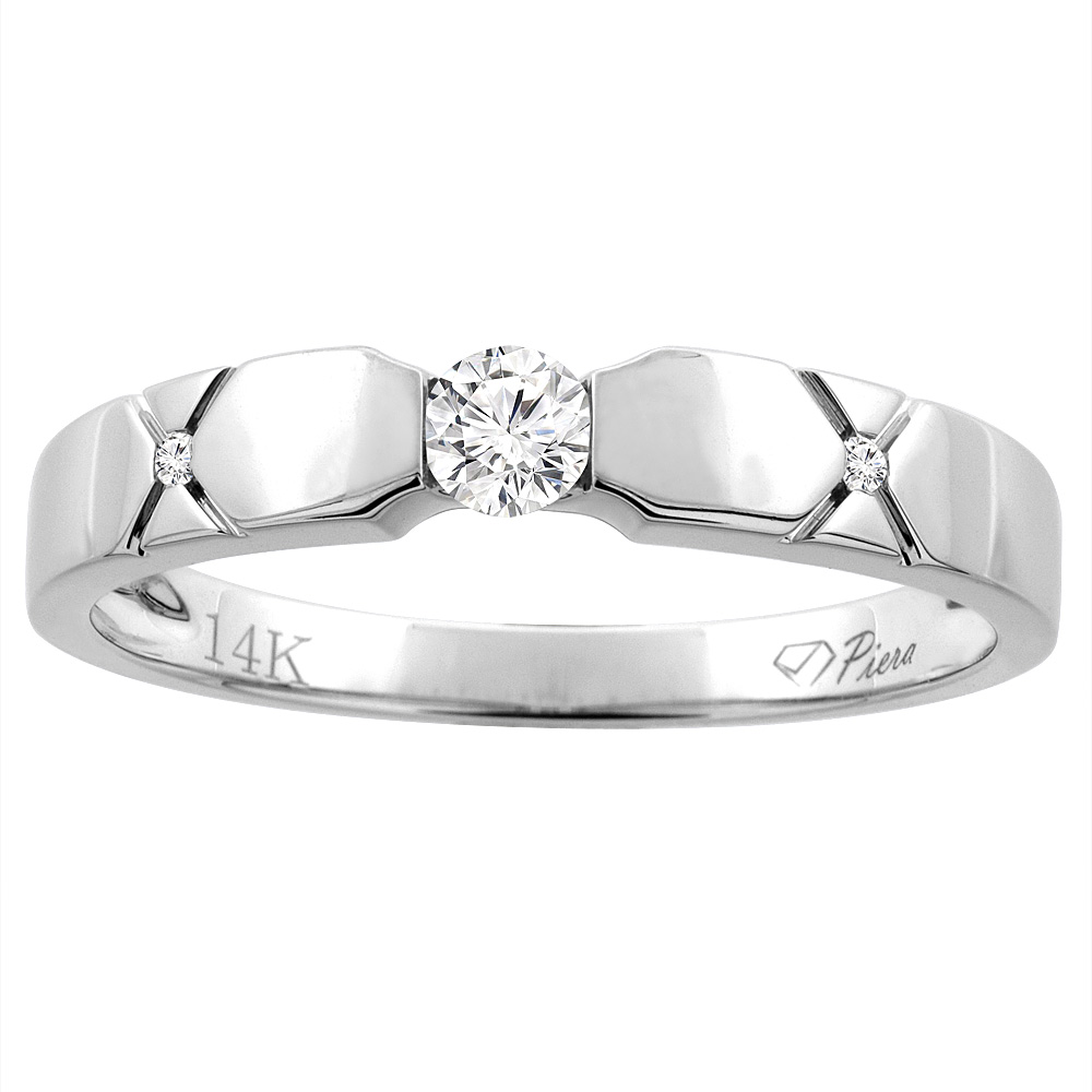 14K WHITE GOLD MEN'S DIAMOND WEDDING BAND 4 MM 0.18 CTTW, SIZES 8 - 14