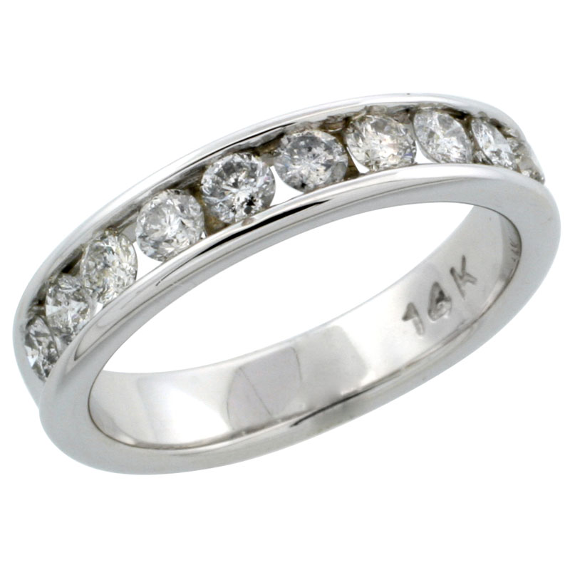 14k White Gold 10-Stone Ladies&#039; Diamond Ring Band w/ 0.74 Carat Brilliant Cut Diamonds, 3/16 in. (4.5mm) wide