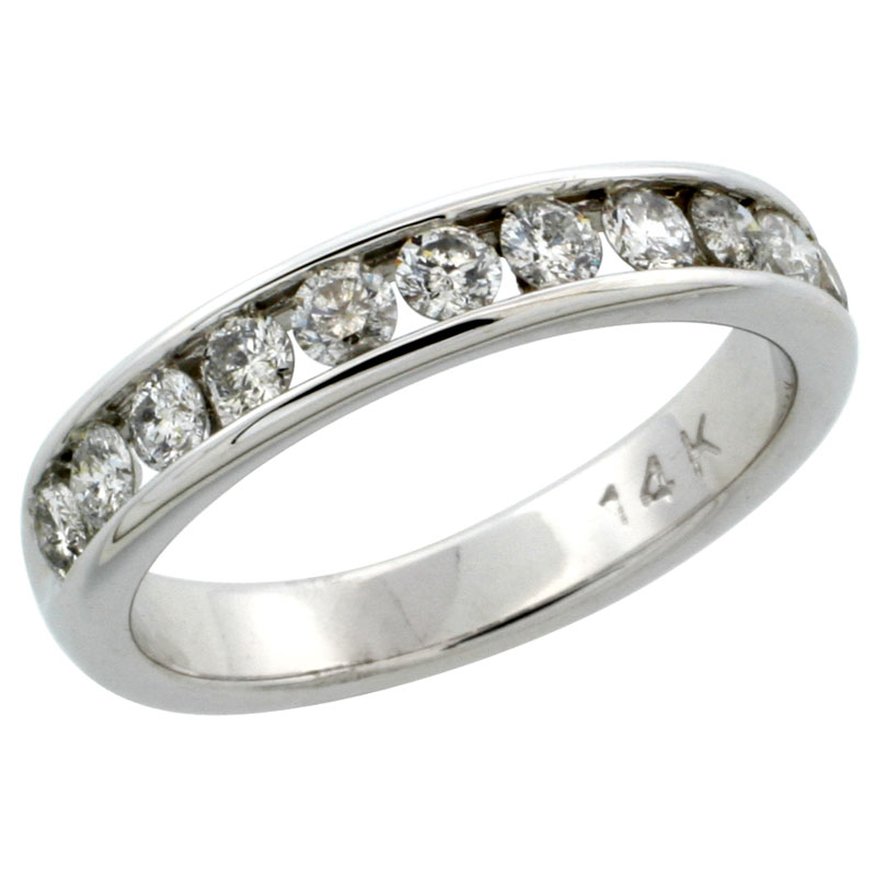 14k White Gold 11-Stone Ladies&#039; Diamond Ring Band w/ 0.81 Carat Brilliant Cut Diamonds, 5/32 in. (4mm) wide