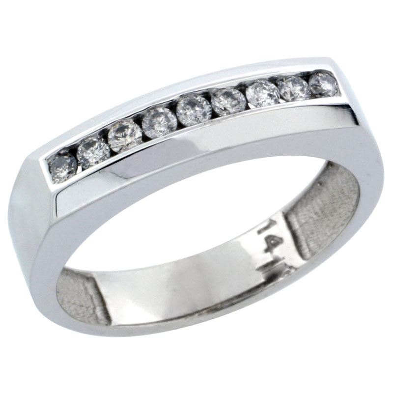 14k White Gold 9-Stone Ladies&#039; Diamond Ring Band w/ 0.24 Carat Brilliant Cut Diamonds, 3/16 in. (5mm) wide