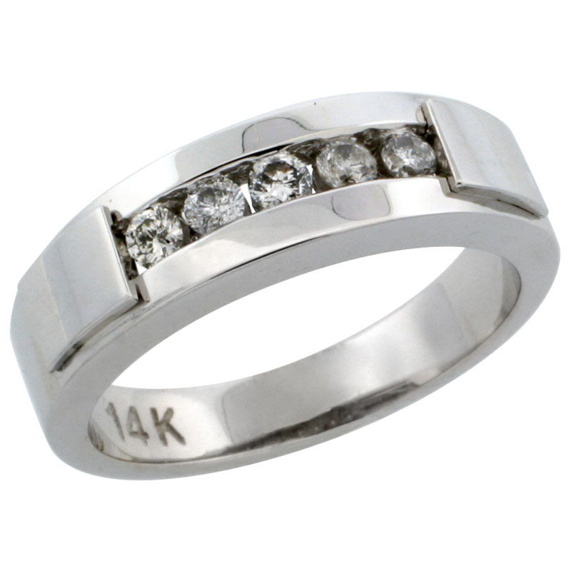 14k White Gold 5-Stone Ladies&#039; Diamond Ring Band w/ 0.21 Carat Brilliant Cut Diamonds, 3/16 in. (5mm) wide