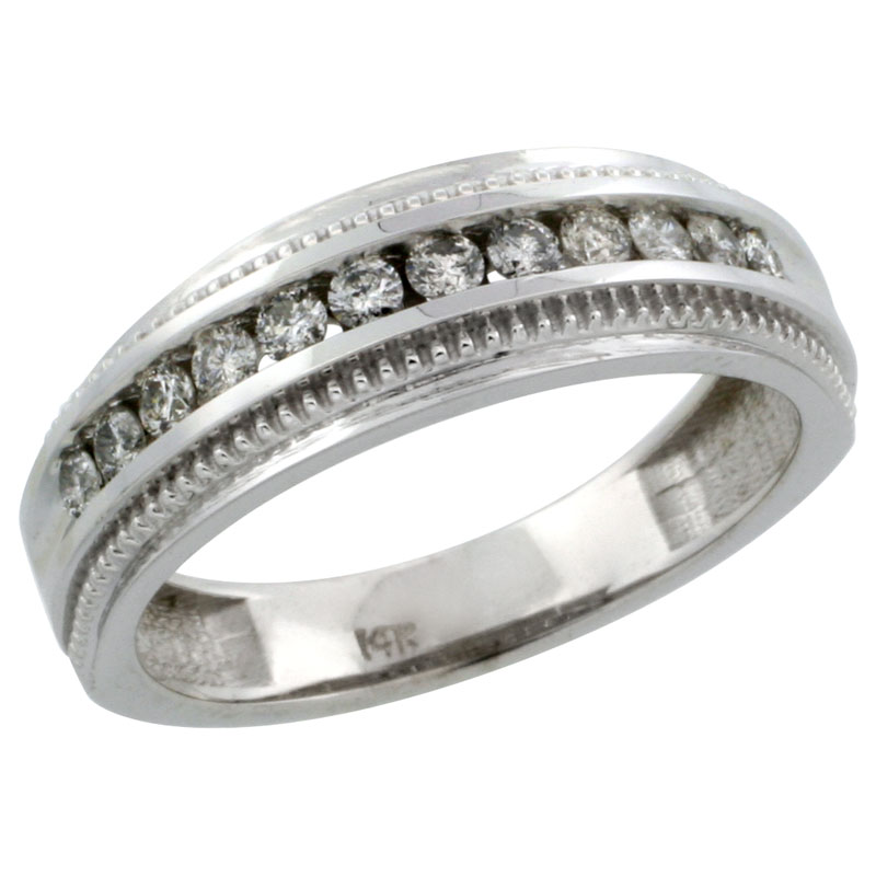 14k White Gold 12-Stone Milgrain Design Ladies&#039; Diamond Ring Band w/ 0.31 Carat Brilliant Cut Diamonds, 1/4 in. (6mm) wide