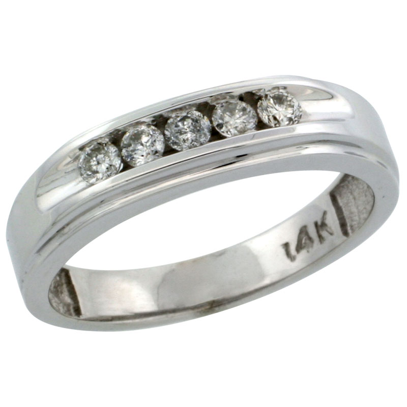 14k White Gold 5-Stone Ladies' Diamond Ring Band w/ 0.21 Carat Brilliant Cut Diamonds, 3/16 in. (5mm) wide