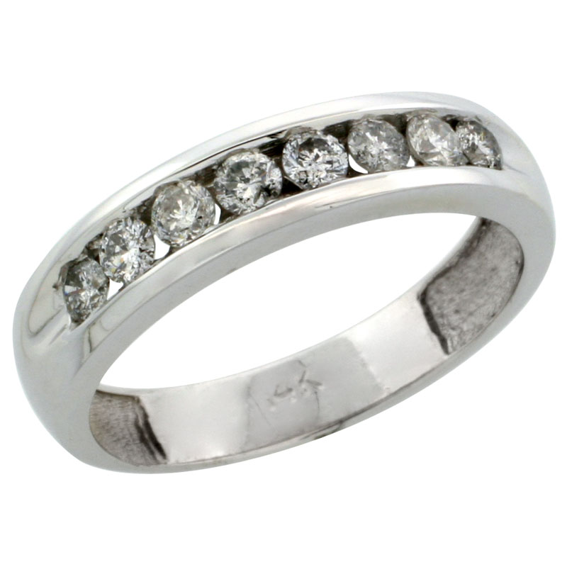 14k White Gold 8-Stone Ladies&#039; Diamond Ring Band w/ 0.47 Carat Brilliant Cut Diamonds, 3/16 in. (4.5mm) wide
