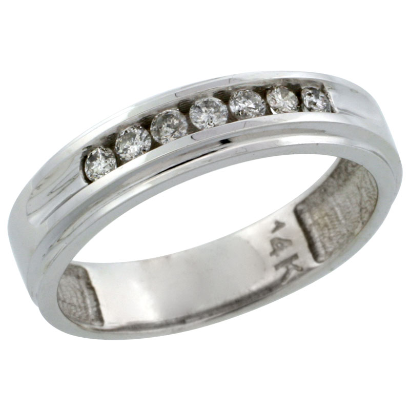 14k White Gold 7-Stone Ladies&#039; Diamond Ring Band w/ 0.21 Carat Brilliant Cut Diamonds, 3/16 in. (5mm) wide