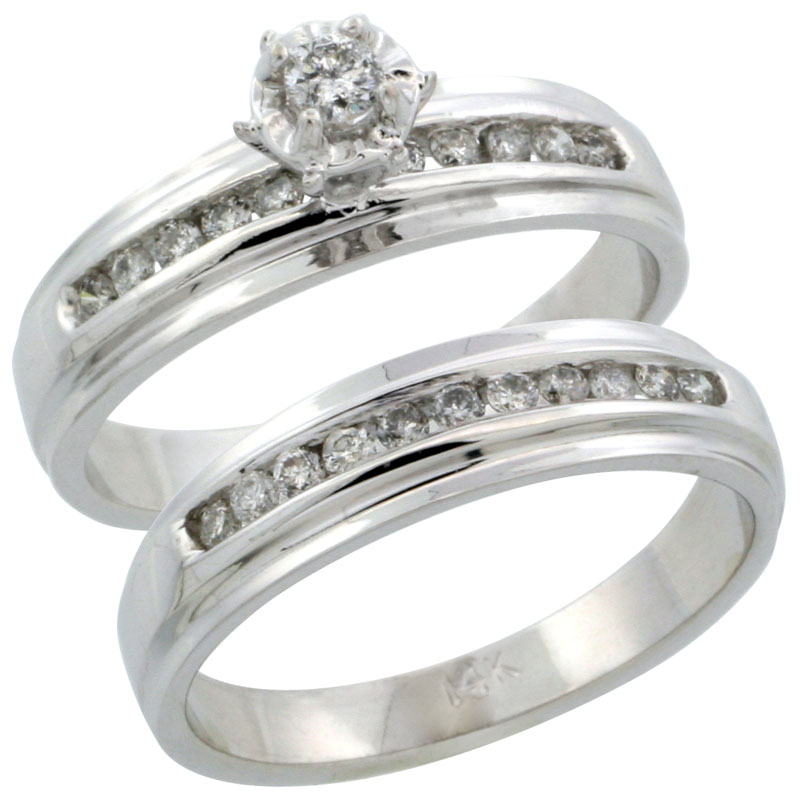 14k White Gold 2-Piece Diamond Engagement Ring Band Set w/ 0.37 Carat Brilliant Cut Diamonds, 3/16 in. (5mm) wide