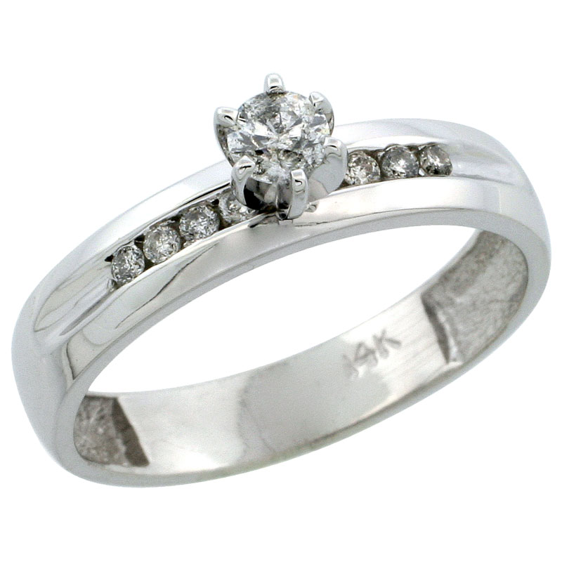 14k White Gold Diamond Engagement Ring w/ 0.26 Carat Brilliant Cut Diamonds, 5/32 in. (4mm) wide