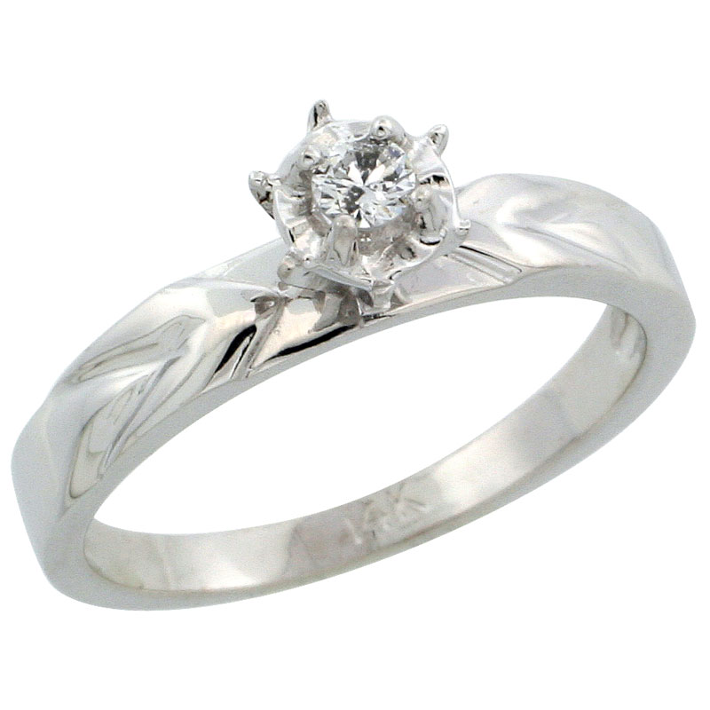 14k White Gold Diamond Engagement Ring w/ 0.07 Carat Brilliant Cut Diamonds, 1/8 in. (3.5mm) wide