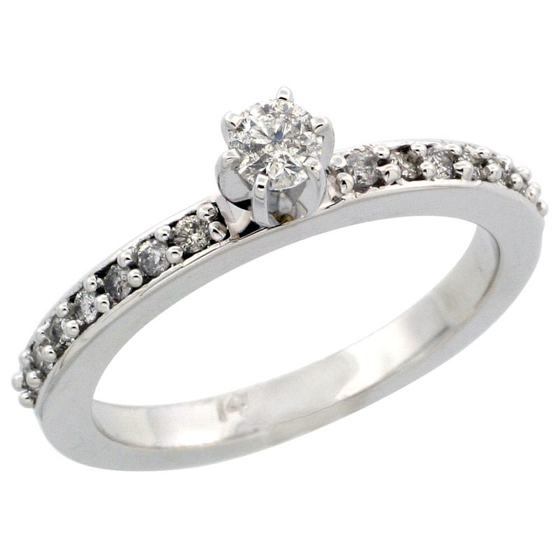 14k White Gold Diamond Engagement Ring w/ 0.34 Carat Brilliant Cut Diamonds, 3/32 in. (2mm) wide