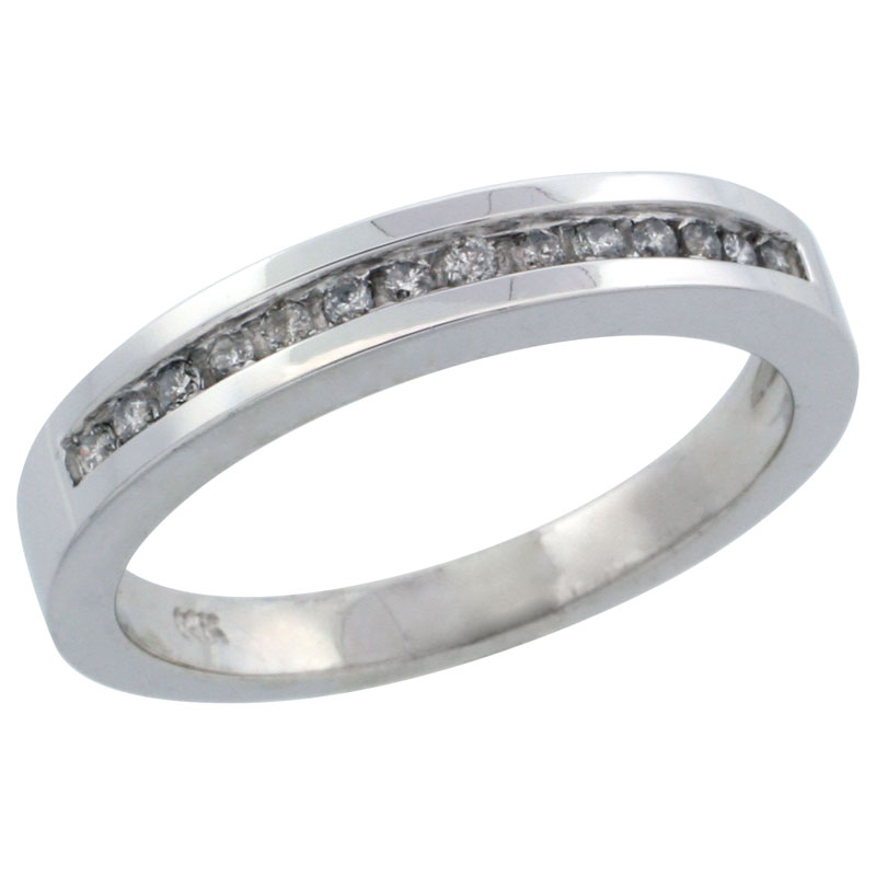 14k White Gold Ladies' Diamond Ring Band w/ 0.14 Carat Brilliant Cut Diamonds, 1/8 in. (3mm) wide