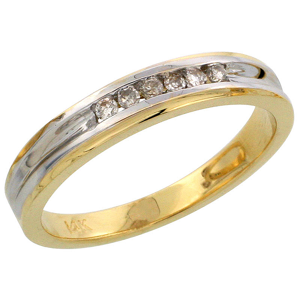 14k Gold Ladies' Diamond Band w/ Rhodium Accent, w/ 0.09 Carat Brilliant Cut Diamonds, 1/8 in. (3.5mm) wide