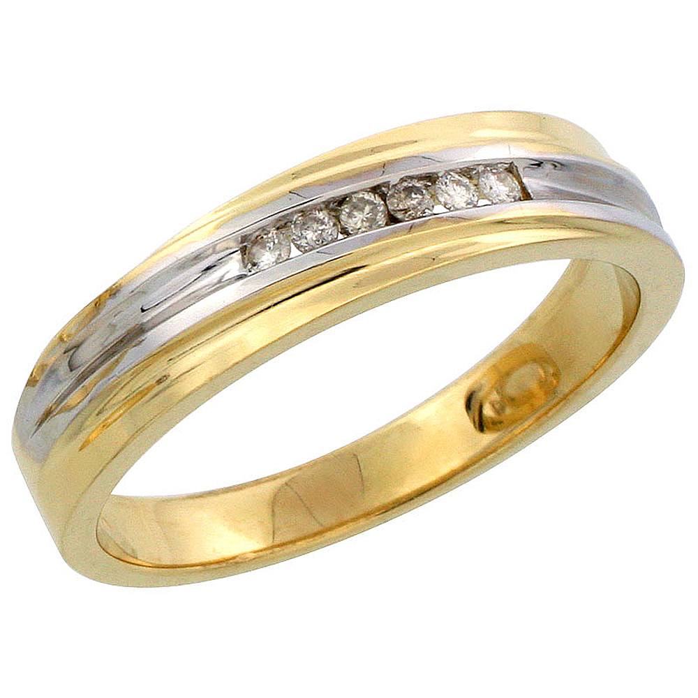 14k Gold Men's Diamond Band w/ Rhodium Accent, w/ 0.09 Carat Brilliant Cut Diamonds, 3/16 in. (5mm) wide