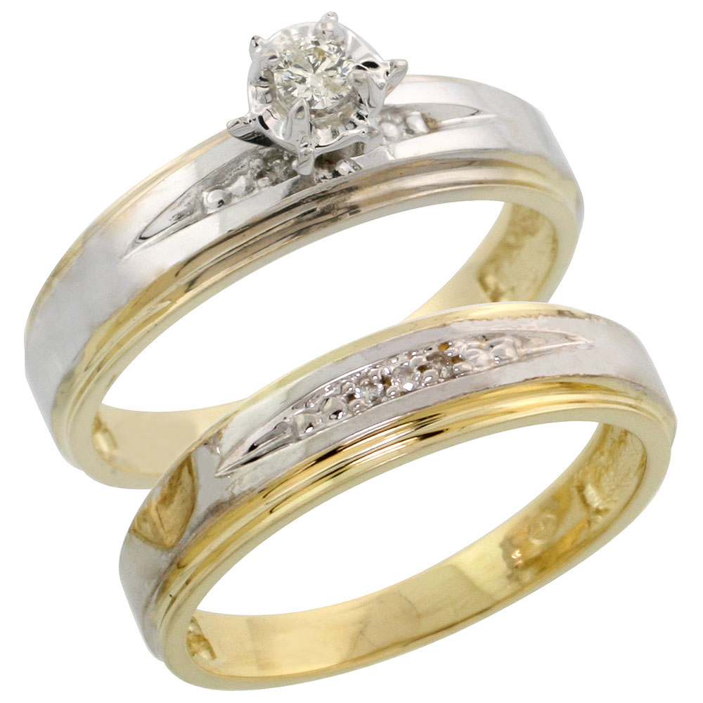 14k Gold 2-Piece Diamond Engagement Ring Set w/ Rhodium Accent, w/ 0.20 Carat Brilliant Cut Diamonds, 3/16 in. (5mm) wide