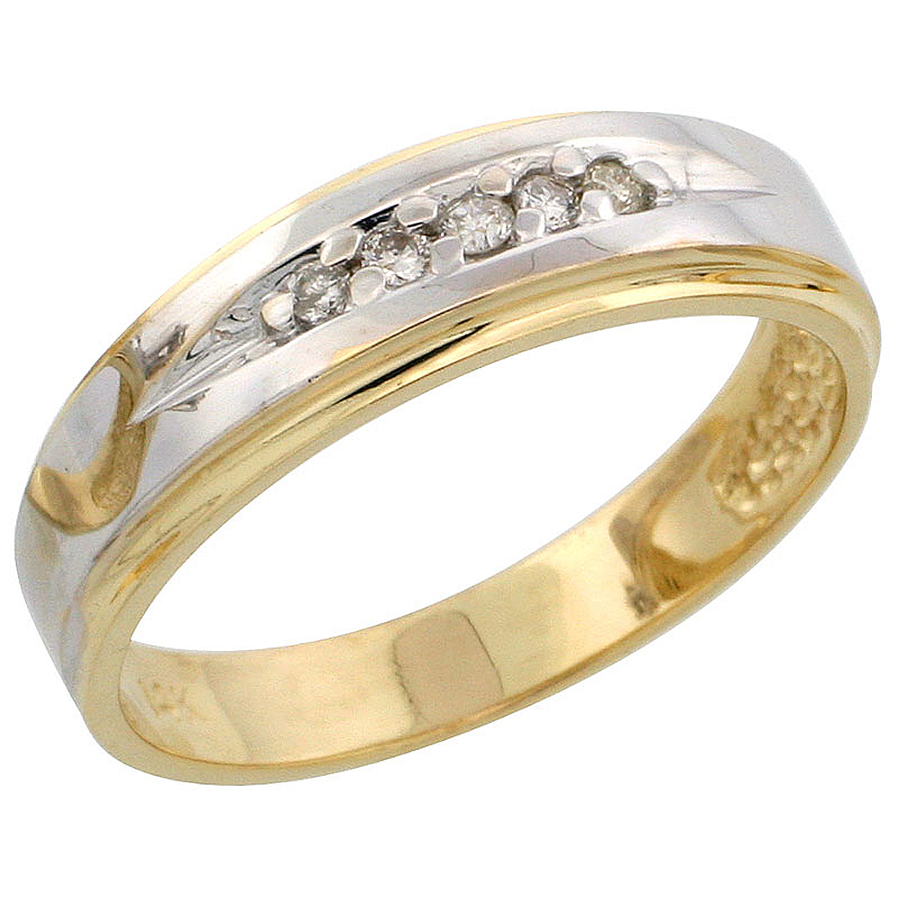 14k Gold Ladies' Diamond Band w/ Rhodium Accent, w/ 0.08 Carat Brilliant Cut Diamonds, 3/16 in. (5mm) wide