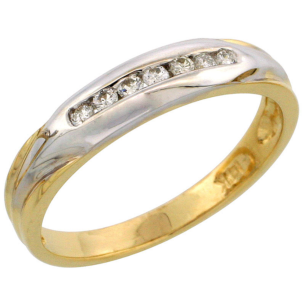 14k Gold Ladies&#039; Diamond Band w/ Rhodium Accent, w/ 0.13 Carat Brilliant Cut Diamonds, 5/32 in. (4mm) wide