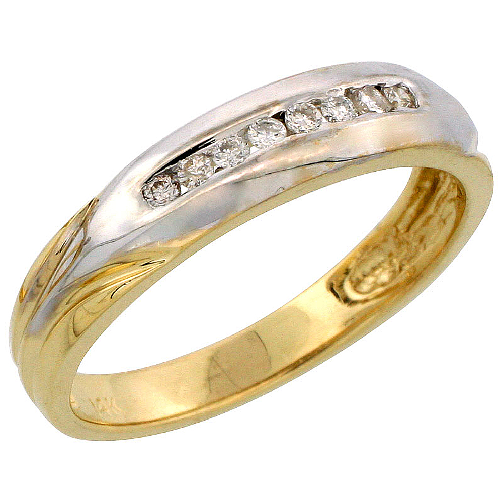 14k Gold Men's Diamond Band w/ Rhodium Accent, w/ 0.15 Carat Brilliant Cut Diamonds, 3/16 in. (5mm) wide