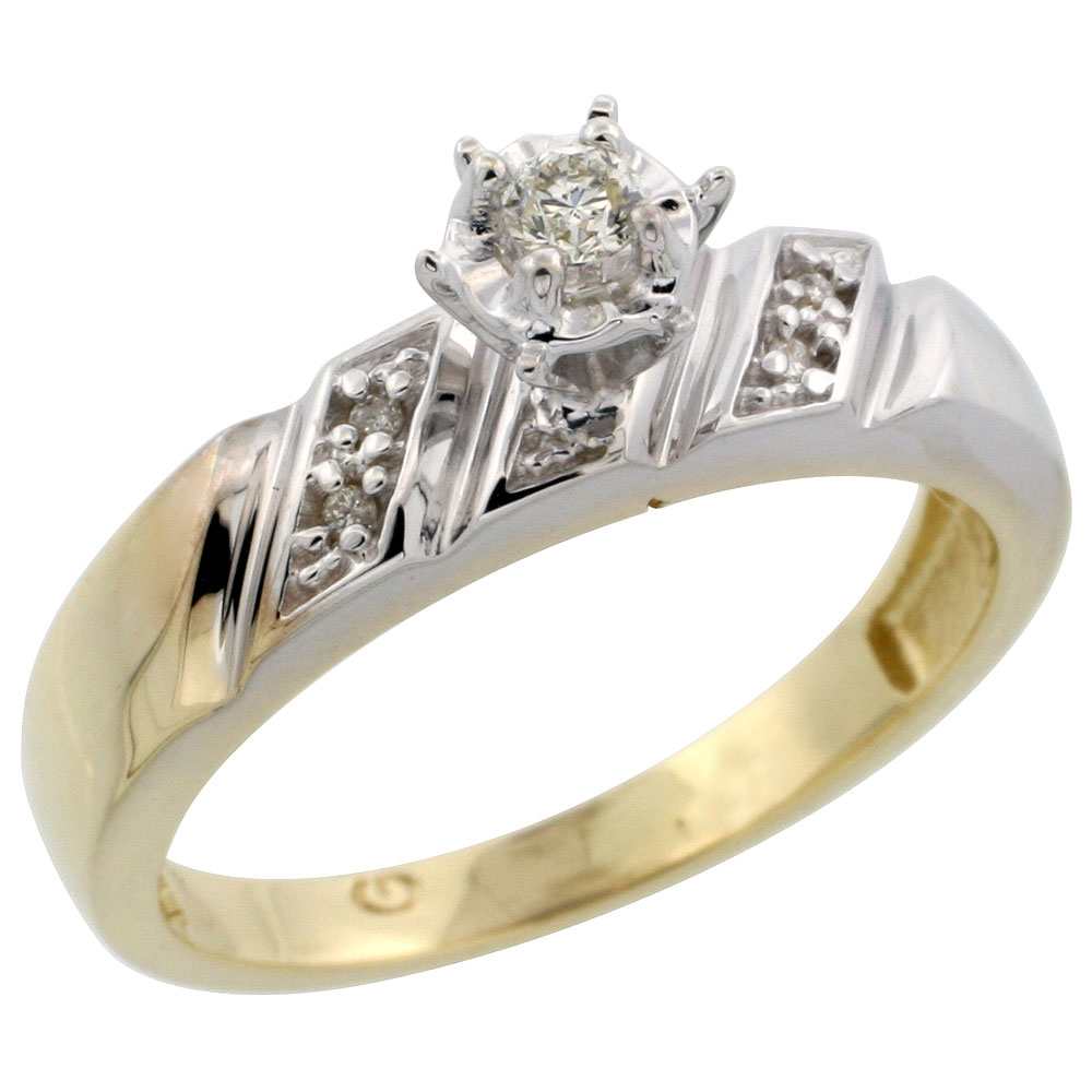 14k Gold Diamond Engagement Ring w/ Rhodium Accent, w/ 0.18 Carat Brilliant Cut Diamonds, 1/4 in. (6mm) wide