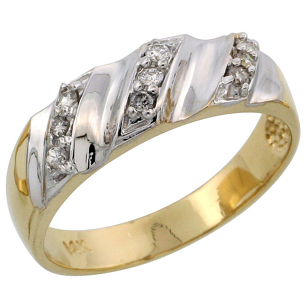 14k Gold Ladies' Diamond Band w/ Rhodium Accent, w/ 0.14 Carat Brilliant Cut Diamonds, 1/4 in. (6mm) wide