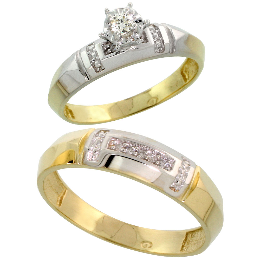 14k Gold 2-Piece Diamond Ring Set w/ Rhodium Accent ( Engagement Ring &amp; Man&#039;s Wedding Band ), w/ 0.44 Carat Brilliant Cut Diamonds, ( 4mm; 5mm ) wide