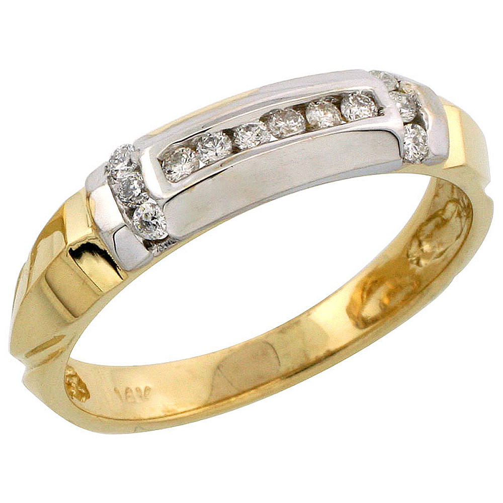 14k Gold Men&#039;s Diamond Band w/ Rhodium Accent, w/ 0.23 Carat Brilliant Cut Diamonds, 3/16 in. (5mm) wide