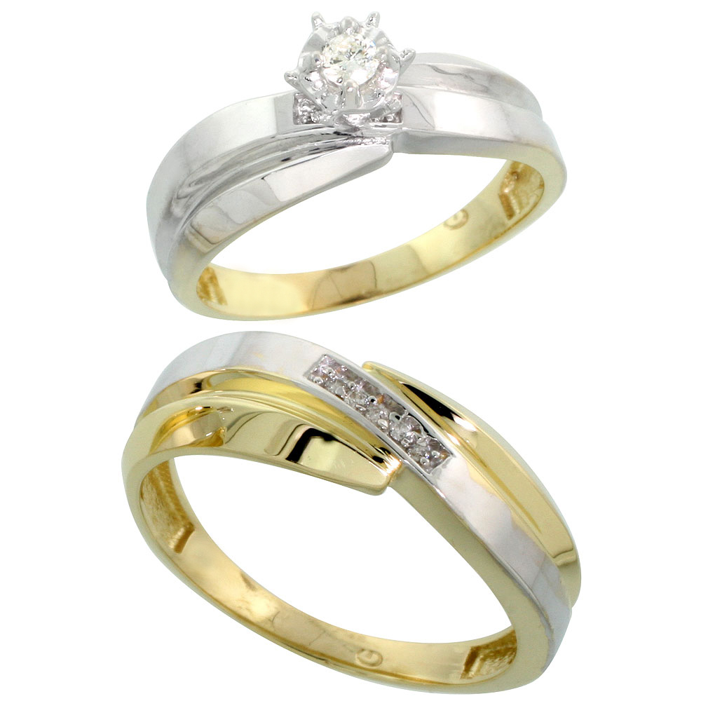 14k Gold 2-Piece Diamond Ring Set w/ Rhodium Accent ( Engagement Ring &amp; Man&#039;s Wedding Band ), w/ 0.36 Carat Brilliant Cut Diamonds, ( 5mm; 8mm ) wide