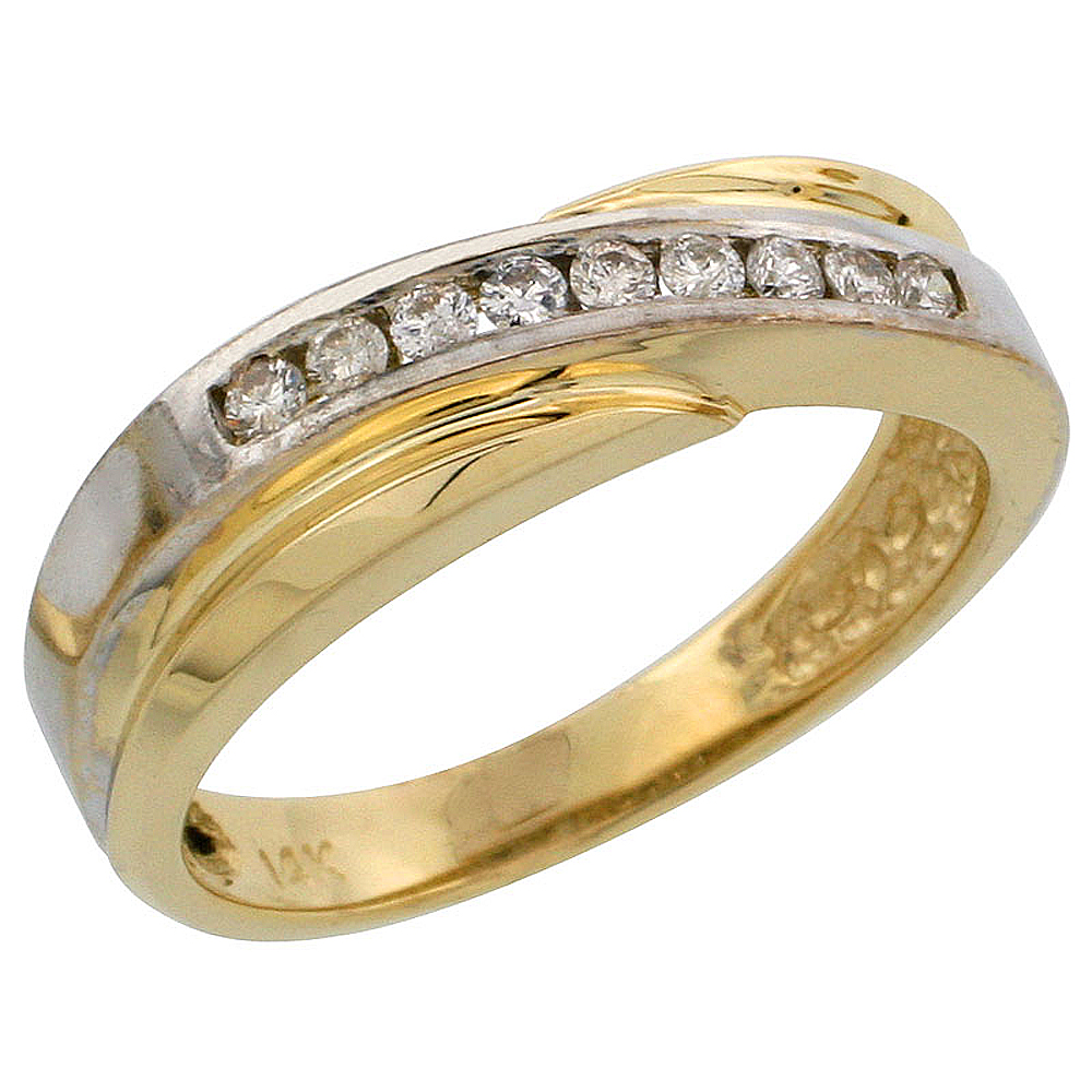 14k Gold Ladies&#039; Diamond Band w/ Rhodium Accent, w/ 0.16 Carat Brilliant Cut Diamonds, 3/16 in. (5mm) wide