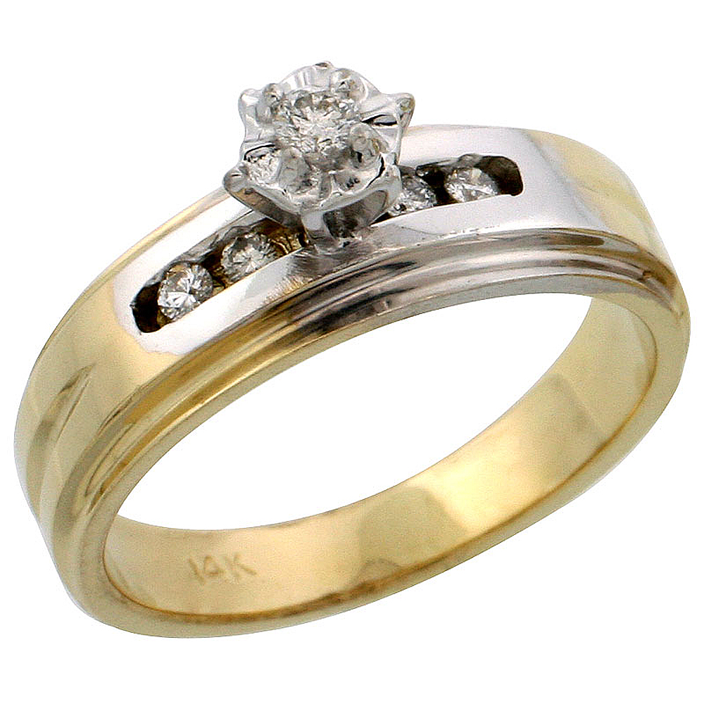 14k Gold Diamond Engagement Ring w/ Rhodium Accent, w/ 0.13 Carat Brilliant Cut Diamonds, 1/4 in. (6mm) wide