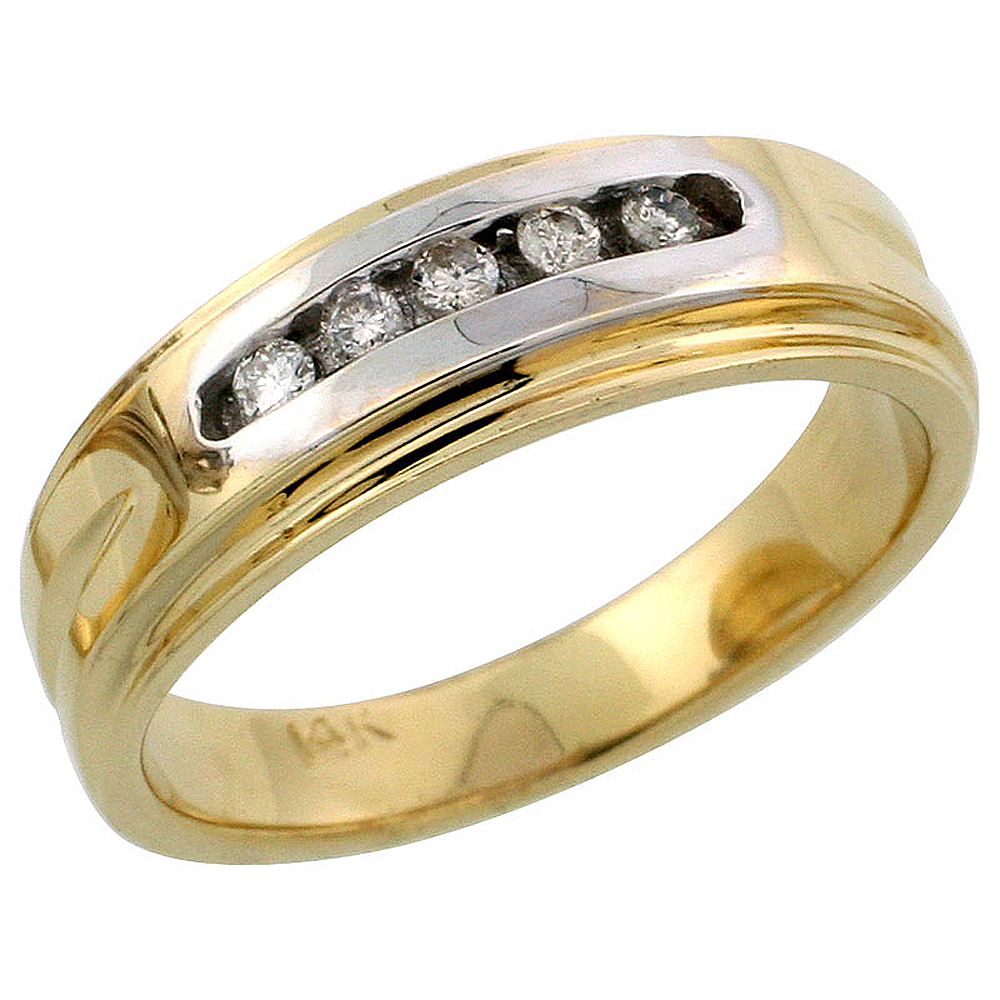 14k Gold Ladies' Diamond Band w/ Rhodium Accent, w/ 0.10 Carat Brilliant Cut Diamonds, 1/4 in. (6mm) wide