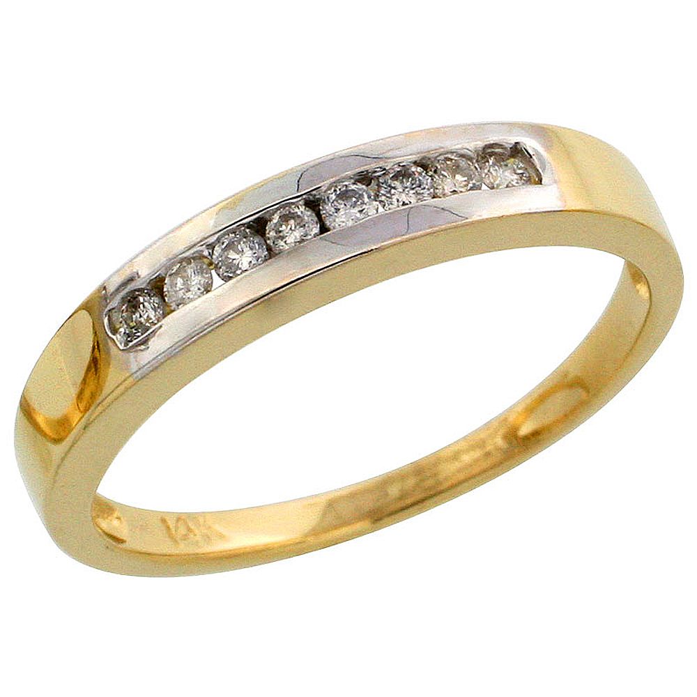 14k Gold Ladies' Diamond Band w/ Rhodium Accent, w/ 0.14 Carat Brilliant Cut Diamonds, 1/8 in. (3mm) wide