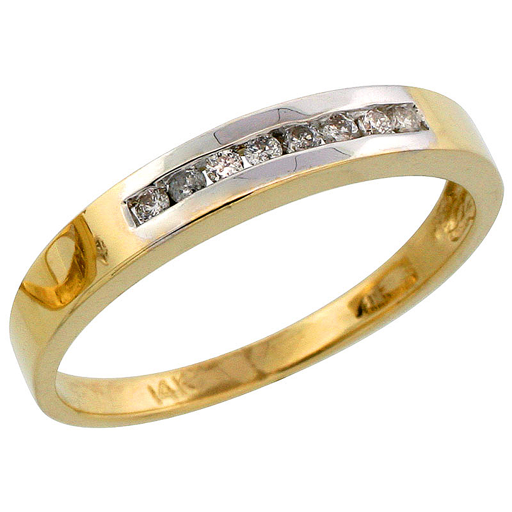 14k Gold Men's Diamond Band w/ Rhodium Accent, w/ 0.14 Carat Brilliant Cut Diamonds, 1/8 in. (3mm) wide