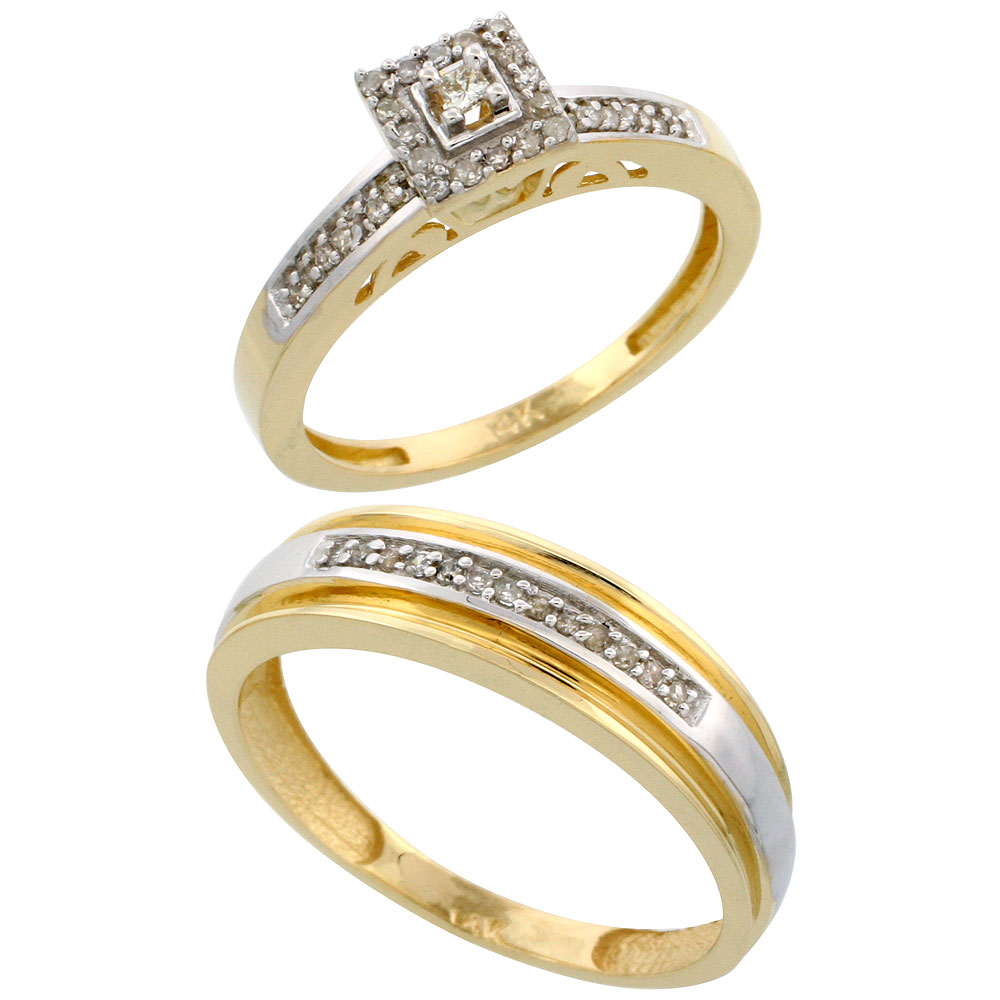 10k Gold 2-Piece Diamond Ring Set ( Engagement Ring &amp; Man&#039;s Wedding Band ), w/ 0.25 Carat Brilliant Cut Diamonds, ( 2. 5mm; 6mm ) wide