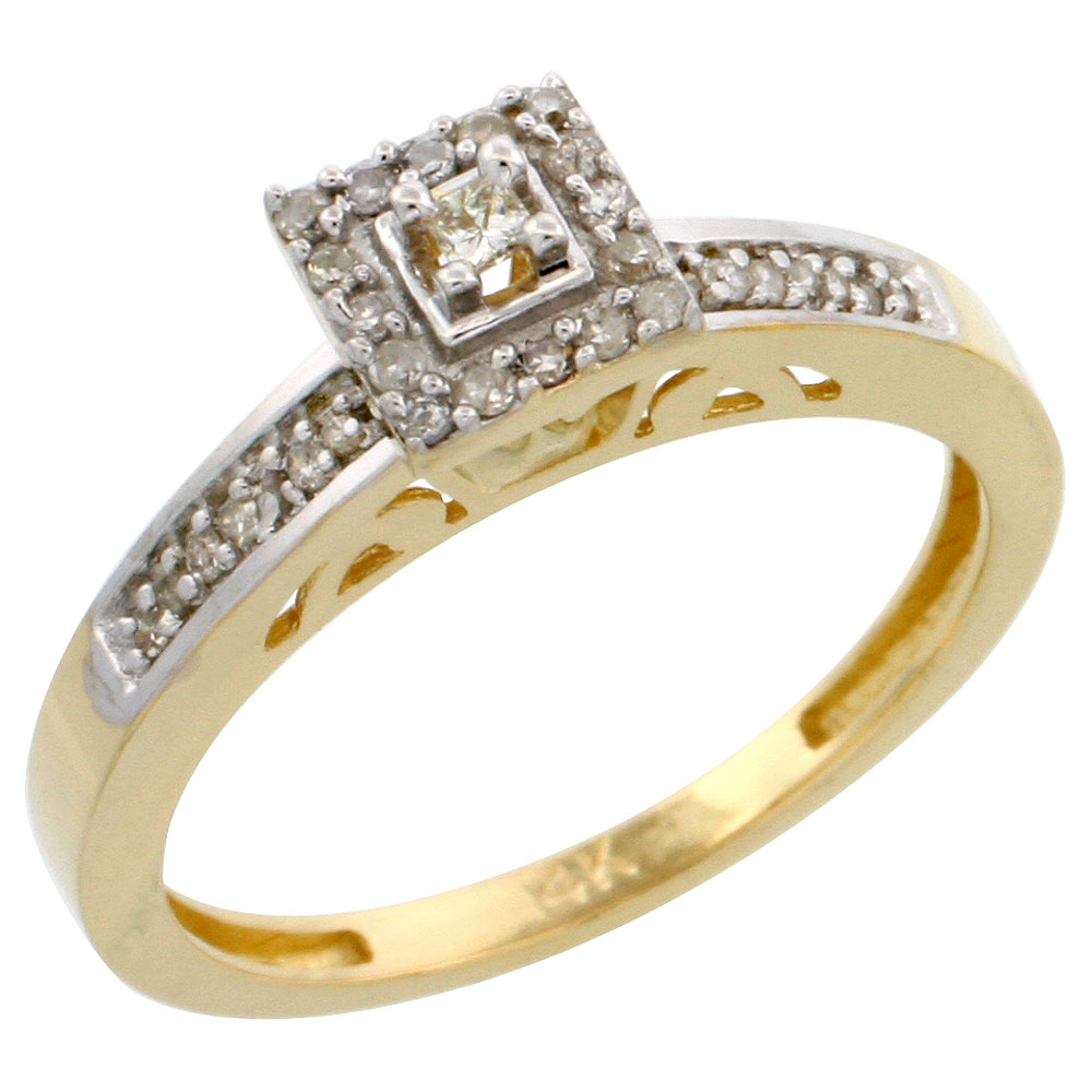 10k Gold Diamond Engagement Ring, w/ 0.19 Carat Brilliant Cut Diamonds, 3/32 in. (2.5mm) wide