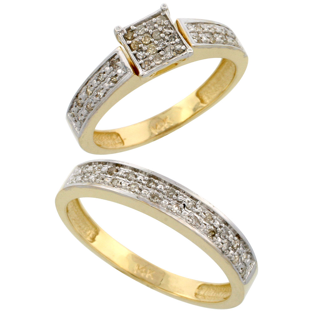 10k Gold 2-Piece Diamond Ring Set ( Engagement Ring &amp; Man&#039;s Wedding Band ), w/ 0.24 Carat Brilliant Cut Diamonds, 5/32 in. (4mm) wide
