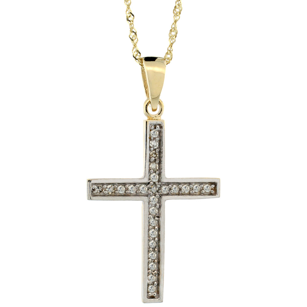 14k Gold 18 in. Chain & 15/16 in. (24mm) tall Diamond Latin Cross Pendant, w/ 0.15 Carat Brilliant Cut Diamonds