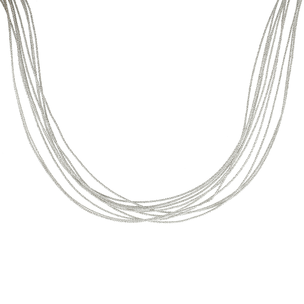 Japanese Silk Necklace 10 Strand Silver, Sterling Silver Clasp, 18 inch