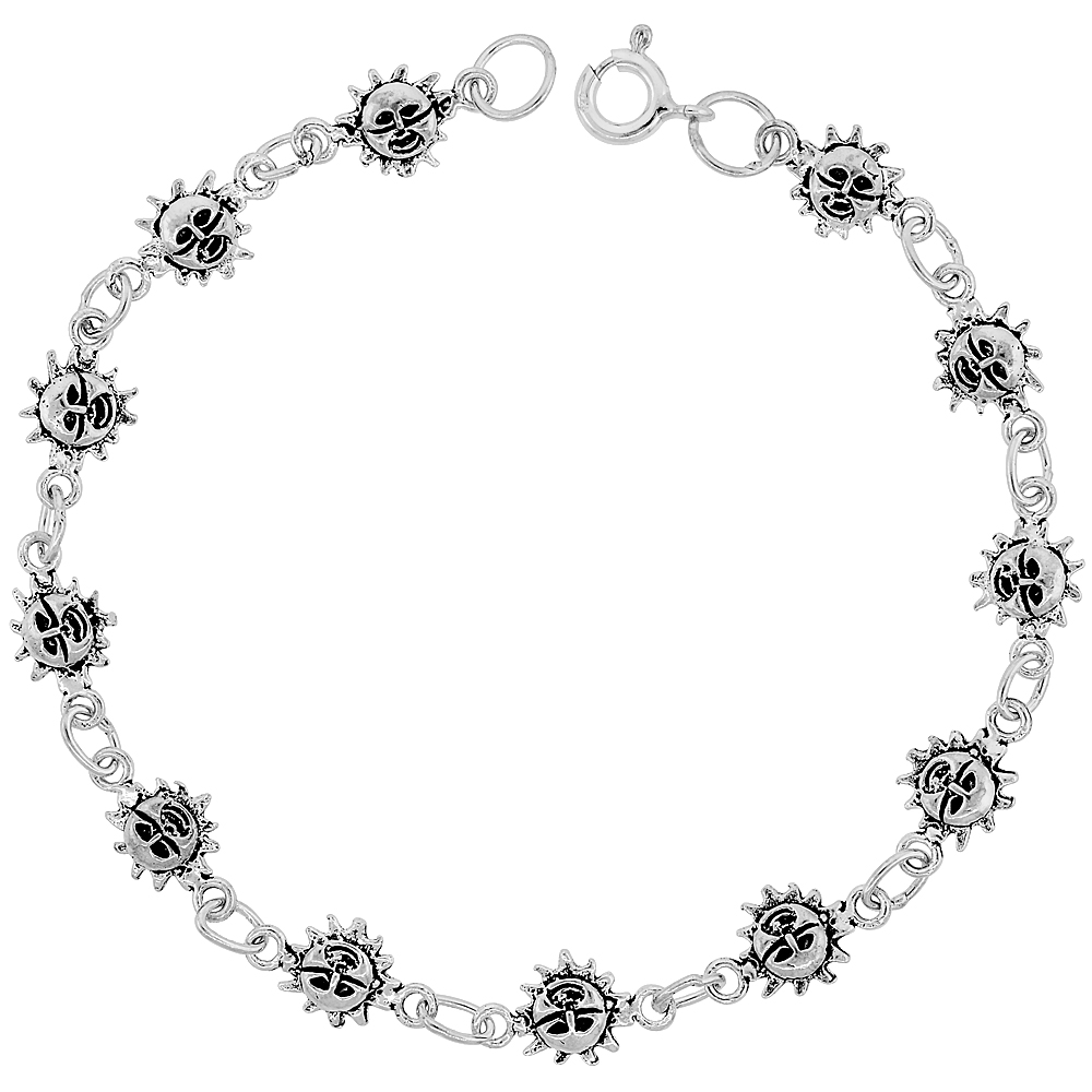 DAINTY STERLING SILVER SUN BRACELET FOR WOMEN 1/4 WIDE 7.5 INCH LONG