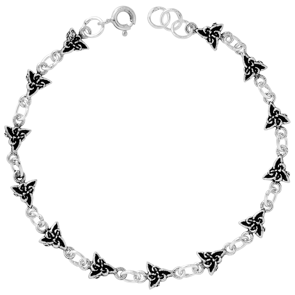 DAINTY STERLING SILVER CELTIC KNOT TRIQUETRA BRACELET FOR WOMEN 1/4 WIDE 7.5 INCH LONG